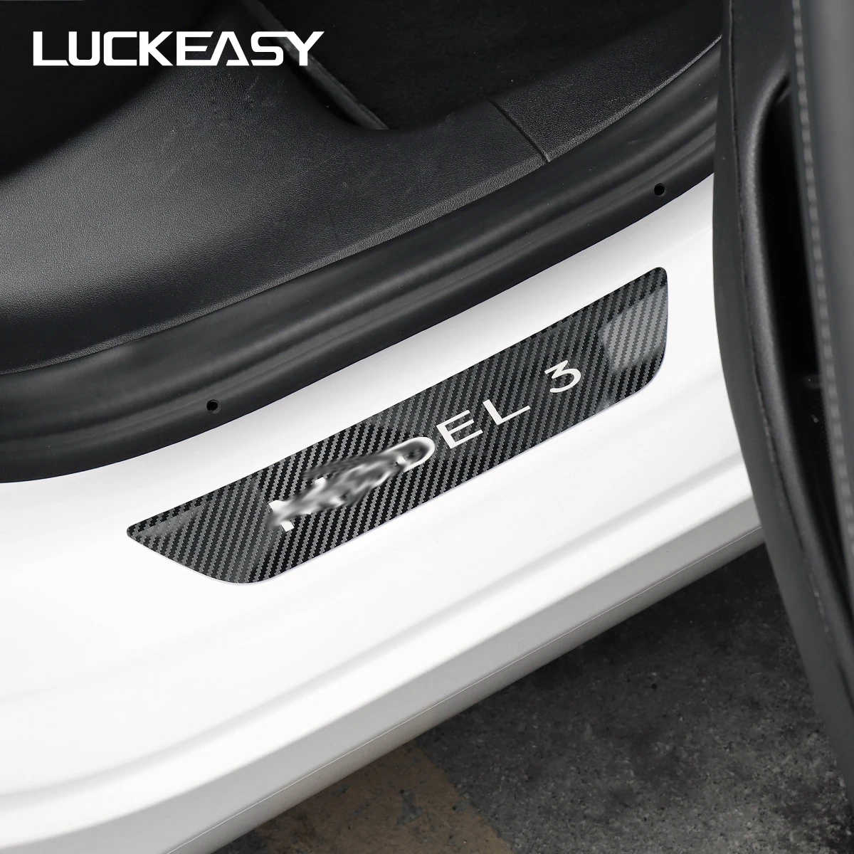 

LUCKEASY Door Sill Protector for Tesla Model 3 2017-2019 true Carbon Fiber Interior sill door Threshold decoration 2pcs