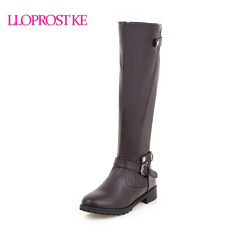 

Lloprost Ke PU Knee High Boots Knights Boots New Fashion Cool Boots for Ladies Black Brown Free Shipping Platform Low Heel ZZ028