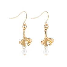 

Metal leaves pearl dangle earrings fringed chain small temperament wild holiday earrings drop shipping