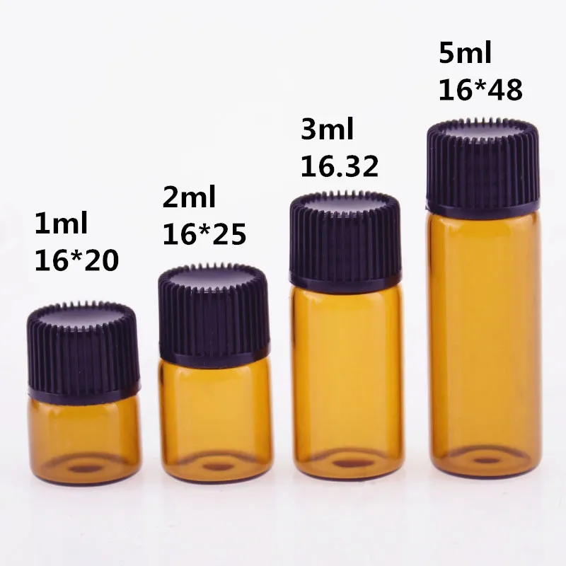 1000pcs 1ml 2ml 3ml 5ml Drams Amber Glass Bottle With Plastic Lid Insert Essential Oil Vials Perfume Sample Test | Красота и здоровье