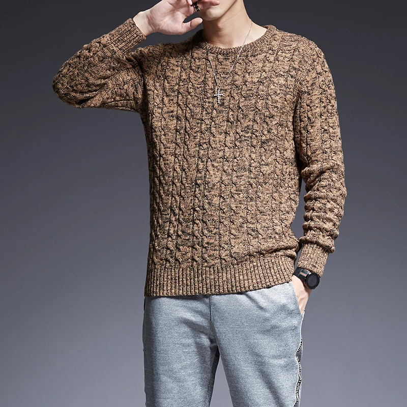 Новые модные брендовые свитера, мужские пуловеры с круглым вырезом, облегающие вязаные Джемперы, толстые осенние повседневные мужские свитера в Корейском стиле