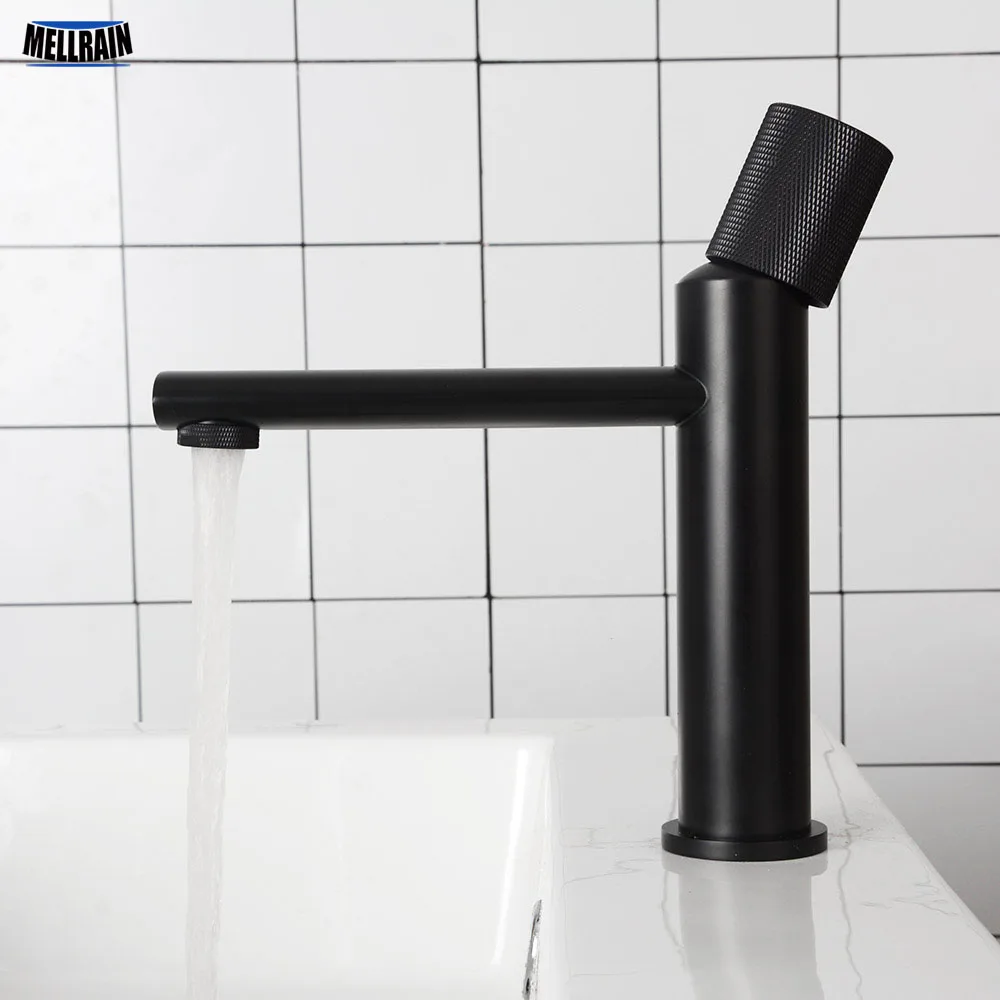 Matt Black & Gold Rose Faucet 100 Brass Bathroom Basin Faucet Knurling