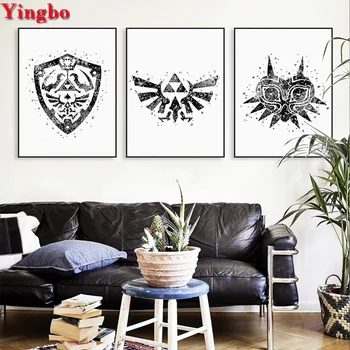 

3 pcs diamond painting round stone,diamond mosaic 5d icon full drill square,3d embroidery Legend of Zelda Logo black white decor