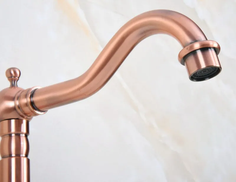 Antique Red Copper Brass Single Ceramic Lever Base Bathroom Kitchen Basin Sink Faucet Mixer Tap Swivel Spout Deck Mounted mnf638