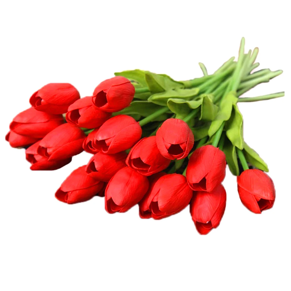 

Artificial Tulip Flower 10Pcs Red Reallike Flower Bouquet Bridal Wedding Decor Simulation Tulip Flower Red
