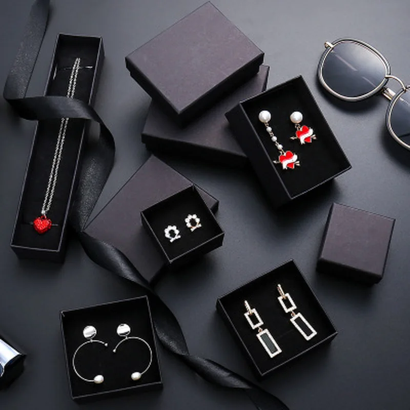 24Pcs/lot Kraft Box Paper Present Packaging Box Ring Earring Pendant Protection Christmas Gift Box 5x8cm Can Custom Your Logo