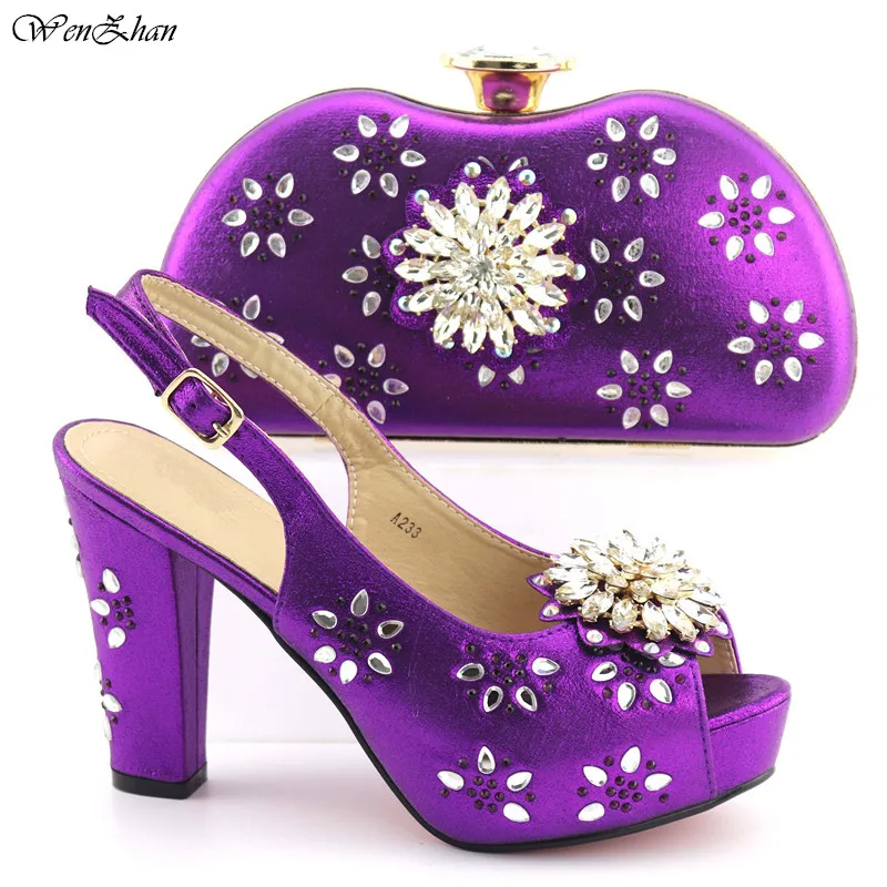 Purple Italian Shoe and Bag Set for Party In Women High Heels Sandals ...