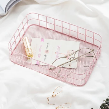 

Nordic Rectangle Metal Storage Basket Office Sundries Finishing Iron Storage Baskets Dressing Table Cosmetics Organizer Basket