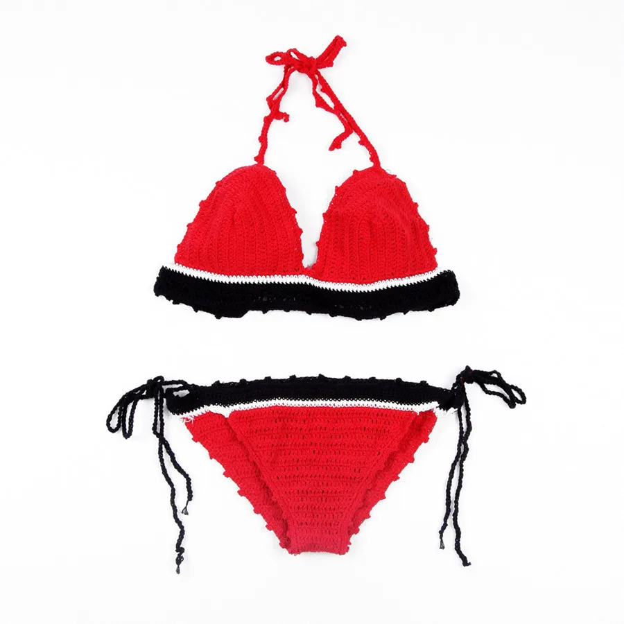 Ladies Sexy Handmade Bikini Triangle Push Up Bikini Set Crochet Low