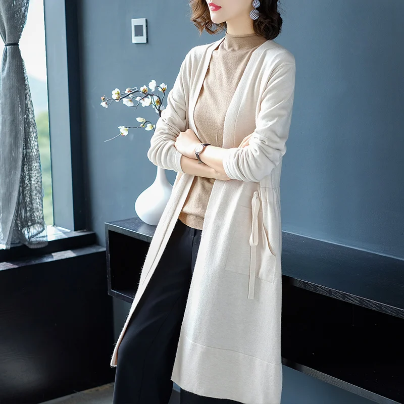 

Quality brand Women's Long Section Section Outside Sweater Loose Knitted Cardigans V-Neck Wool Elastic Sweater free shipping