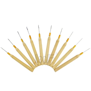 

LOOF 10pcs Wooden Handle Pulling ventilation needle/puller for Hair micro Extensions tool kits