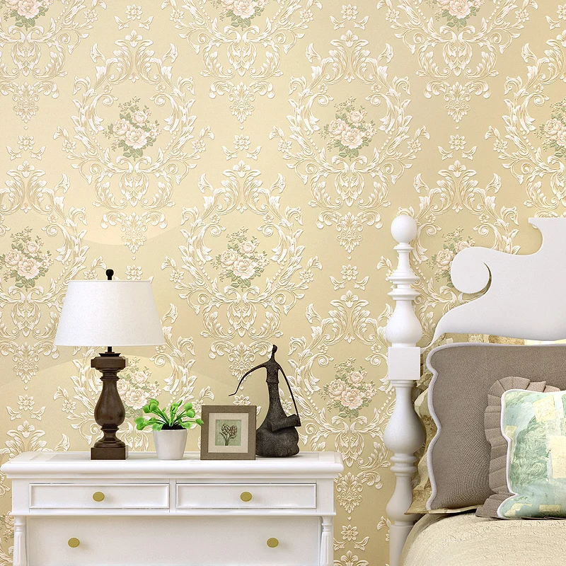 Textured European Floral Damask Wallpaper Bedroom Living Room Wall Paper Home Decor, Green,Pink,Beige butterfly floral wall hanging home decor tapestry
