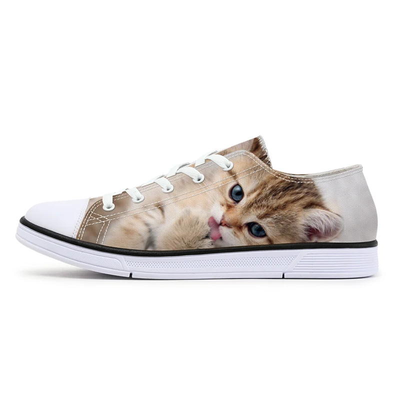 

2019 New Style Cute Animal Print Women Canvas Shoes Lace Up Flats Cat Printed Casual Shoes Fashion Sneakers for Lady Custom Shoe