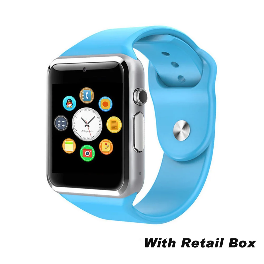Blue With Box 696 A1 наручные часы Bluetooth Смарт часы Спорт Шагомер с sim-камерой Smartwatch для Android смартфон Россия фитнес-трекер - Цвет: Blue With Box