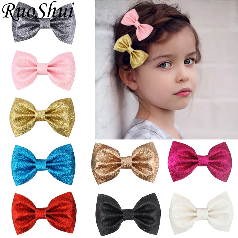 

1pc Koran 3 Inch Leather Glitter Hair Bows for Girls Fashion Children Headwear Hair Clips Hairpins Princess Hair Accessories