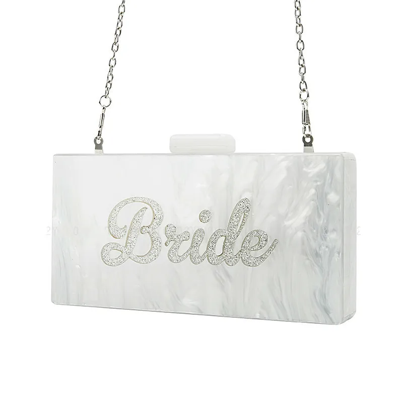 

[Telastar] White Acrylic Bag Ladies Clutch Bag Women Wedding Bag New Bride Letter Print Name Customized Luxury Brand 2019 New