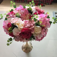 Искусственный шелк роза гортензия завод венок для свадебного стола центр цветок и павильон Угловое украшение