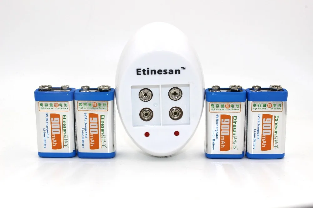 

4pcs Etinesan Super 900mAh 9v li-ion lithium Rechargeable 9 Volt Battery with 9v dedicated charger