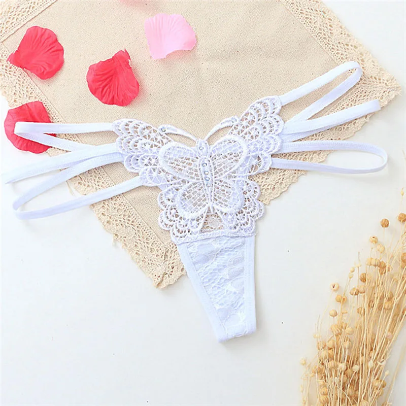 1 PCS Women Sexy Lace Thongs and G String Hollow Transparent Underwear Open Crotch Crotchless Briefs Butterfly T back Lingerie Intimates (5)