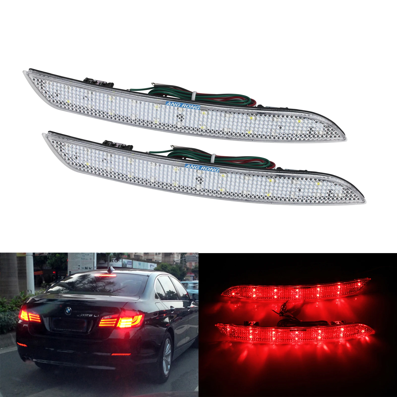 

ANGRONG 2 LED Rear Bumper Reflector Reverse Signal Brake Light For BMW F10 F11 F18 5 Series