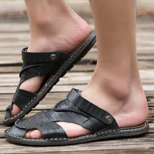 Большой размер 45-47 пляжные сандалии Для мужчин лето микрофибры обувь на плоской подошве без замка для Для мужчин дышащая Повседневное черная обувь мужская