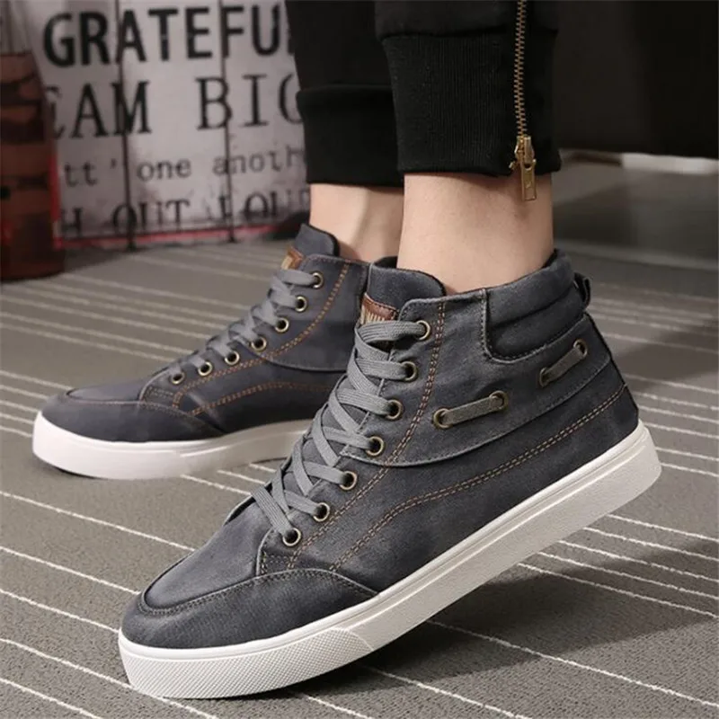

2019 Men's Vulcanize Shoes Sneakers Men Trainers Lace-up Chaussure Homme Sport Canvas Shoes High Top Sneakers Zapatos De Hombre