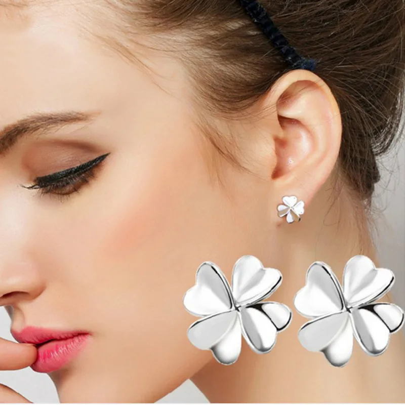 

2018New fashion silver earrings love happy clover crystal flower woman silver plated earrings 925 jewelry girl gifts wholesale
