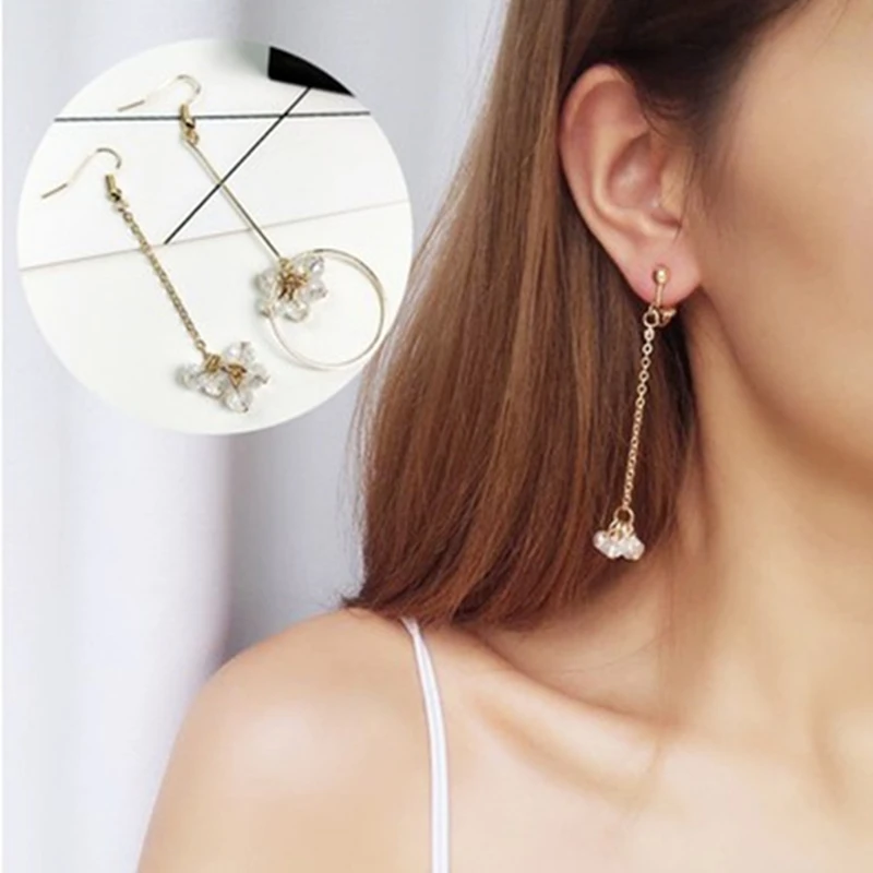 E0354 Sweet Cute Flower Drop Earrings Long Tassel Earrings Fashion