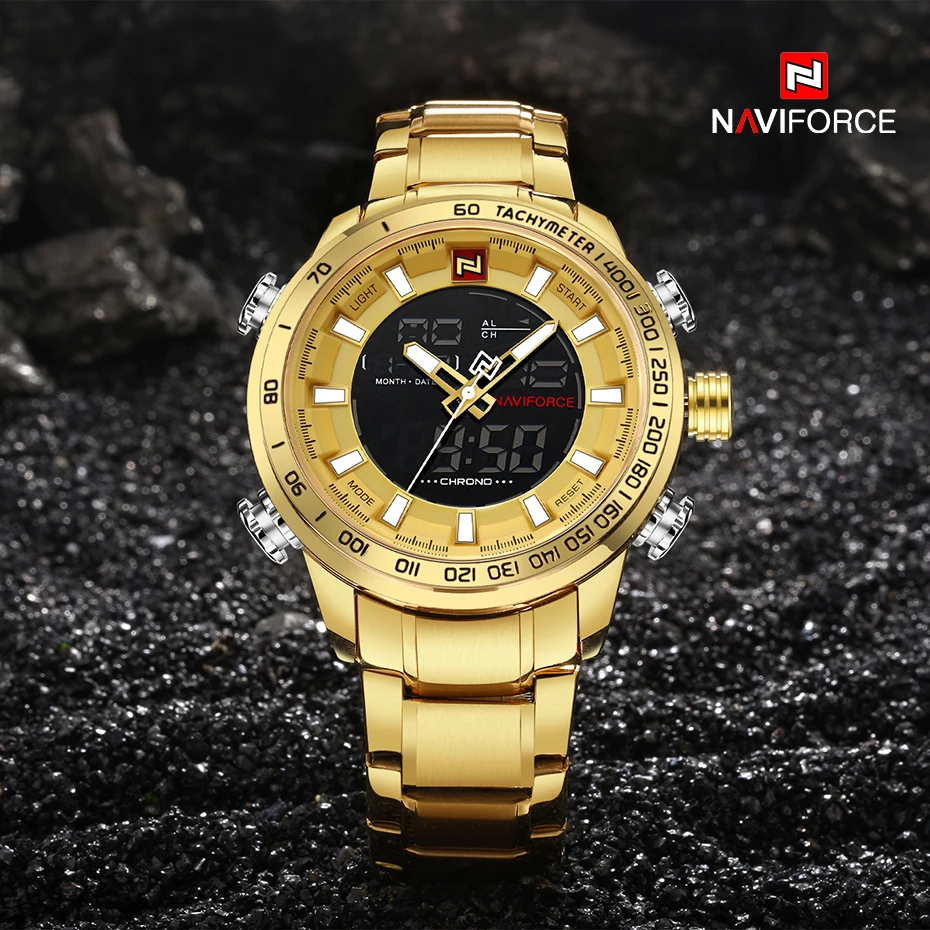 Sports Watch NAVIFORCE Mens Sport Watch Gold Quartz Led Clock Men Waterproof Wrist Watch Male Military Watches