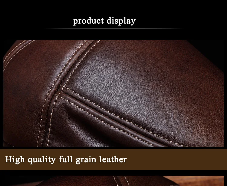Man Eldly Dad Head Warm Velvet Boina With Line Ear Flap Hats Real Leather Fitted Thicken Beret Caps 17 18