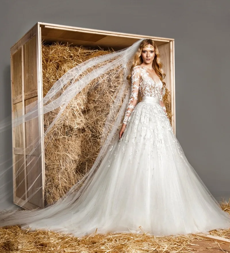 2016 zuhair murad vintage modest sheer vestido de novia sheer cuello