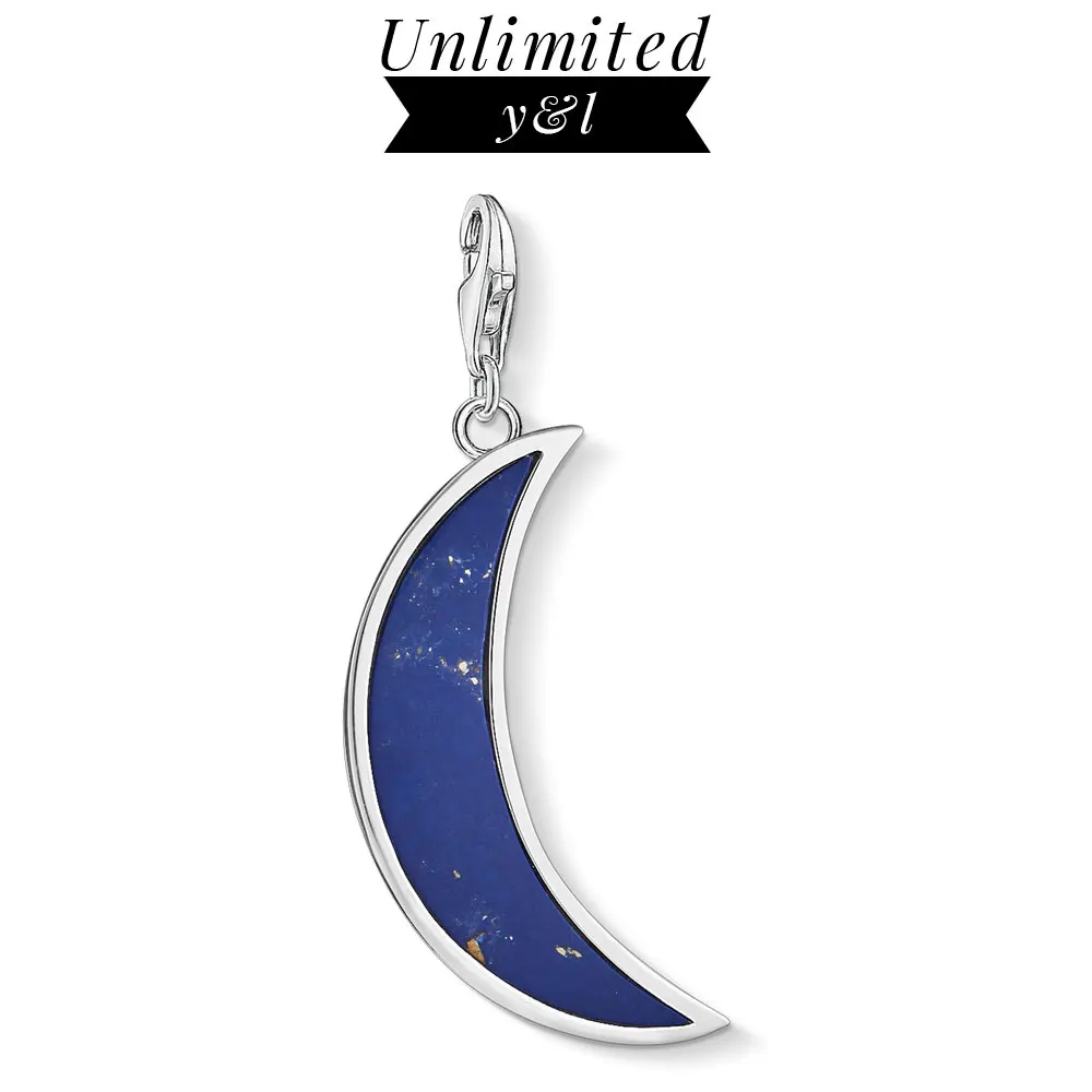 

Dark Blue Stone Moon Charms Pendants DIY Jewelry Making 925 Sterling Silver Accessories Fit Bracelet Necklace Women Men 2019 New
