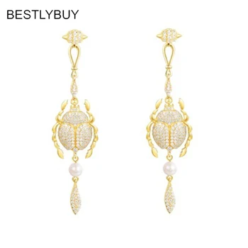

BESTLYBUY 2018 New Collection Luxury AAA Cubic Zirconia Egyptian Scarab Drop Earring for Women Monaco Fashion Dress Up Jewelry