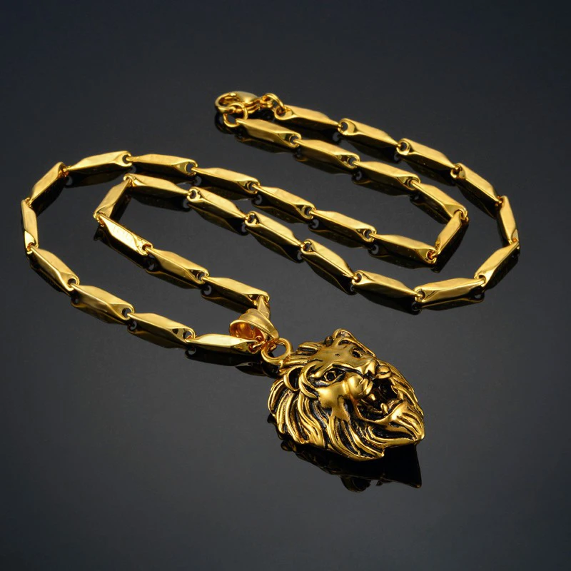 Collana Leone In Acciaio Inossidabile - Ciondolo Re Leone Portafortuna - Gioiello Uomo Donna