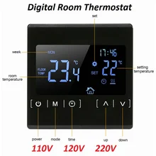 Сенсорный экран, ЖК-дисплей, регулятор температуры теплого пола 85~ 240 В 16A, Электрический комнатный термостат для подогрева пола