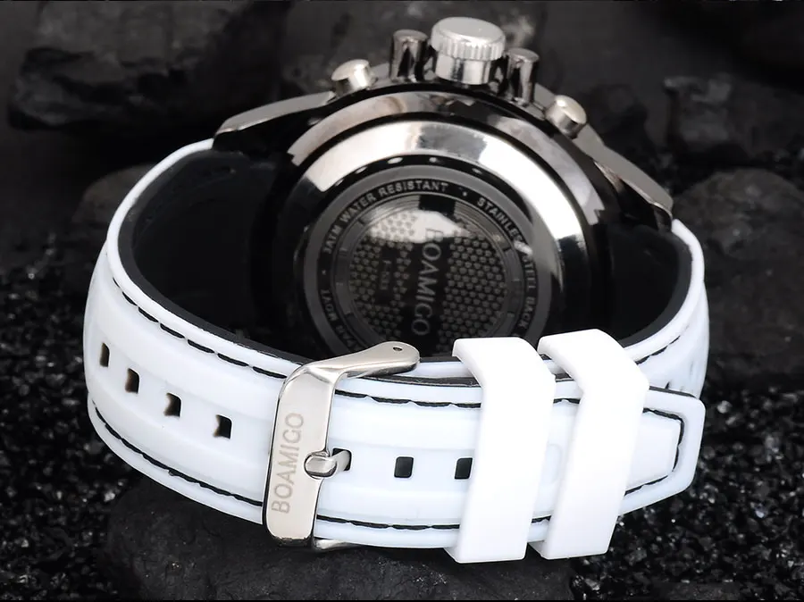 Fashion Analog Digital Alloy Watches BOAMIGO Brand Men Sports Watch Dual Time Buckle Clasp Quartz White Chronograph (24)