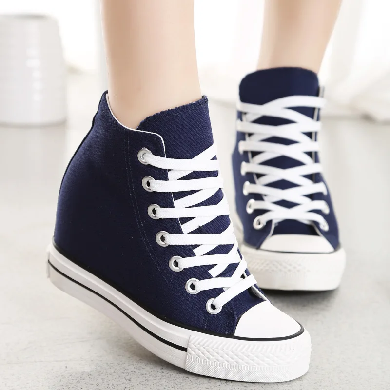 

2017 spring and autumn new 8cm increase casual and comfortable canvas shoes female basic models.
