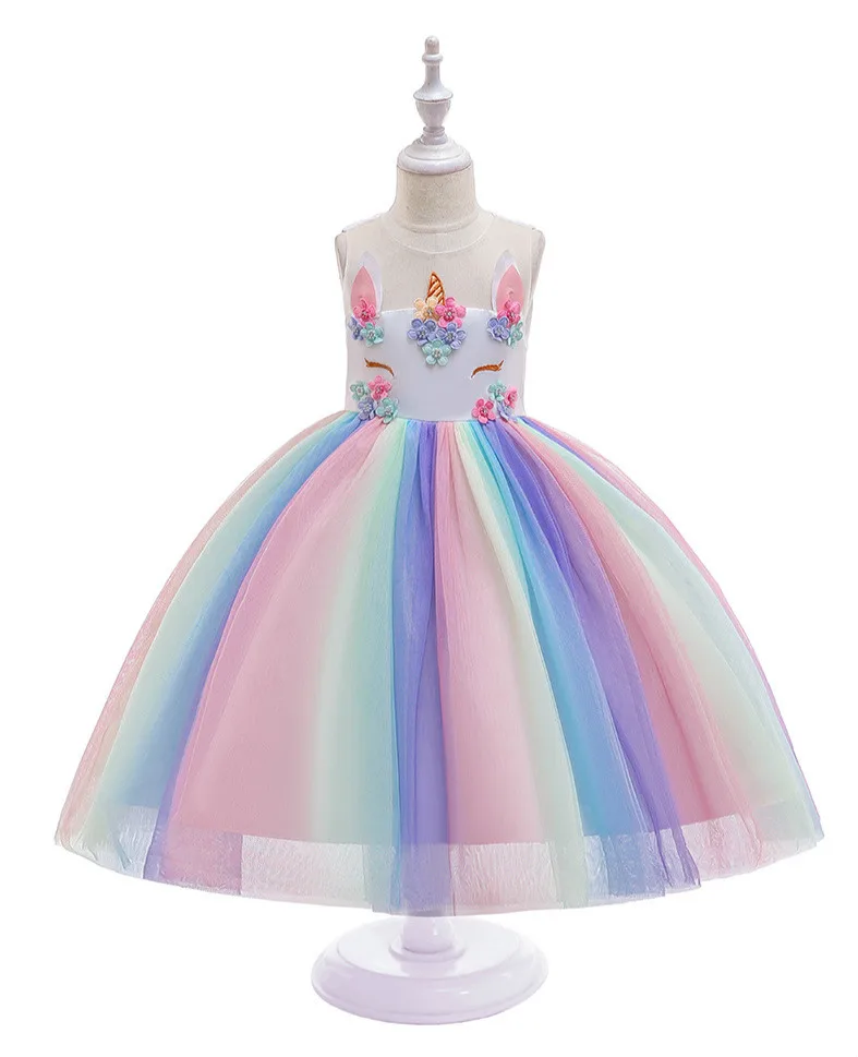 Костюмы для девочек с изображением единорога, радуги, пони; платье принцессы с юбкой-пачкой из тюля для девочек; комплект с повязкой на голову с единорогом для детей; вечерние костюмы для дня рождения