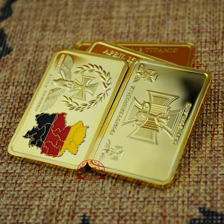 1 Oz 24k Gold Plated German Territory Painted Bullion Bar,1pcs/lot Free shipping Germany