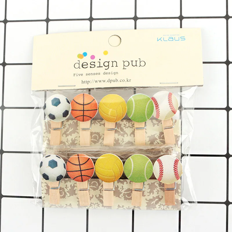 

10Pcs/lots Kawaii cFootball basketball Wooden Clip Photo Paper Postcard Craft DIY decoration Clips Office Binding Supplies