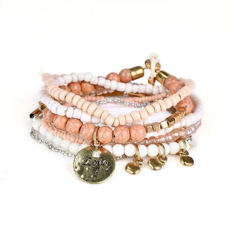 

FUNIQUE 2018 Bohemian Style Love Charm Beads Bracelets For Women Boho Simulated Pearl Multilayer Bracelet Vintage Jewelry Gift
