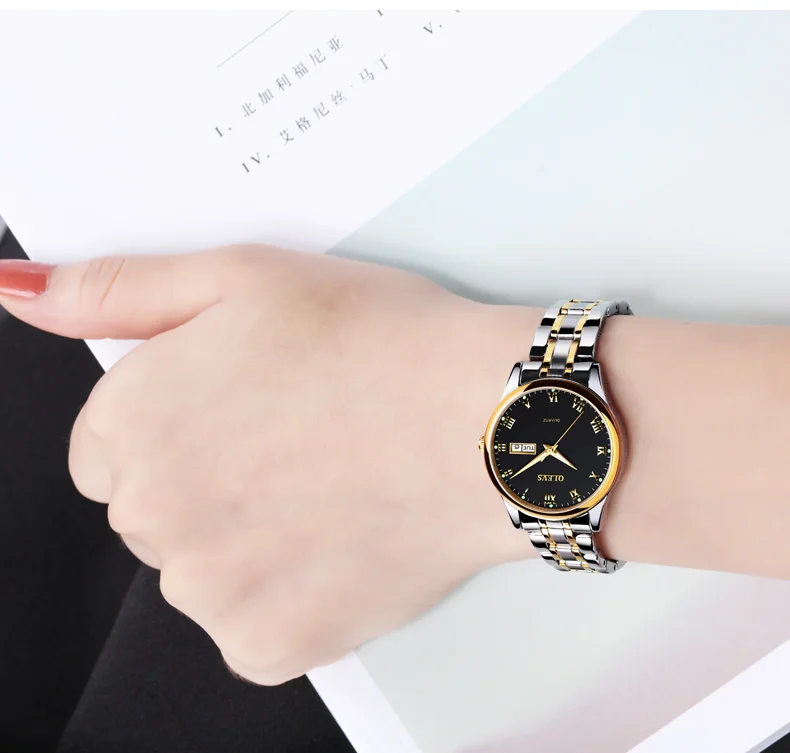OLEVS, роскошные Брендовые Часы для влюбленных, женские водонепроницаемые парные часы, женские наручные часы, кварцевые мужские часы из нержавеющей стали, 1 пара