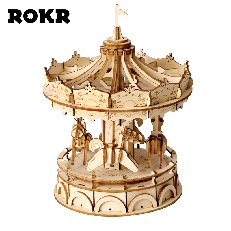 ROKR DIY Merry Go Round игрушки 3D деревянная головоломка игрушка Сборная модель дерево ремесло наборы украшение стола для детей Дети TG404