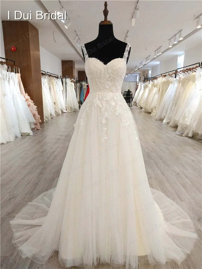 ТРАПЕЦИЕВИДНОЕ свадебное платье в классическом стиле кружевная Апликация корсет Простое Элегантное свадебное платье высококачественное фабричное настоящее - Цвет: champagne lining