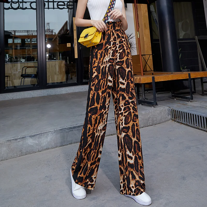 

Leopard Print Wide Leg Pants Woemen Chiffon Sexy Elastic Waist Palazzo Pants Streetwear Trousers Womens Plus Size Fashions 2019