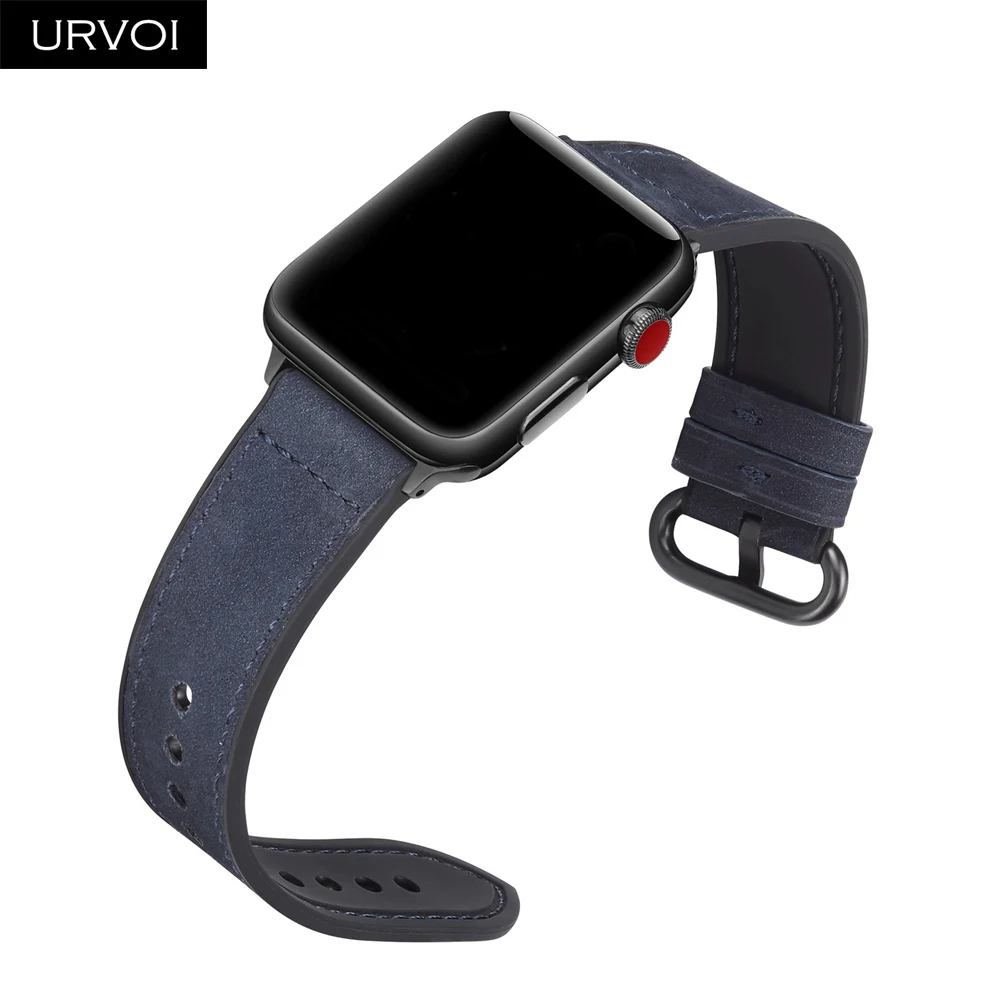 URVOI ремешок для apple watch series 5/4/3/2/1 Матовая Мягкая манжета Кожаный ремешок для наручных часов iwatch, комфортный Прочный классический пряжки дизайн - Цвет ремешка: Midnight blue