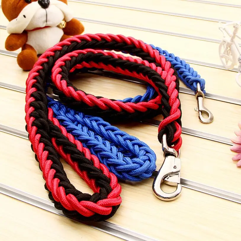 1.2M Length Large Dog Hand-knitted Leash Nylon Rope iron Buckle Pet Traction Rope For Big breed dogs Pet Traction Rope Firm