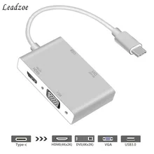 Mini 4 in 1 USB 3.1 Type C Male to HDMI VGA DVI USB 3.0 Female Video Adapter Aluminium Adapter 4K 1080P Converter For Macbook