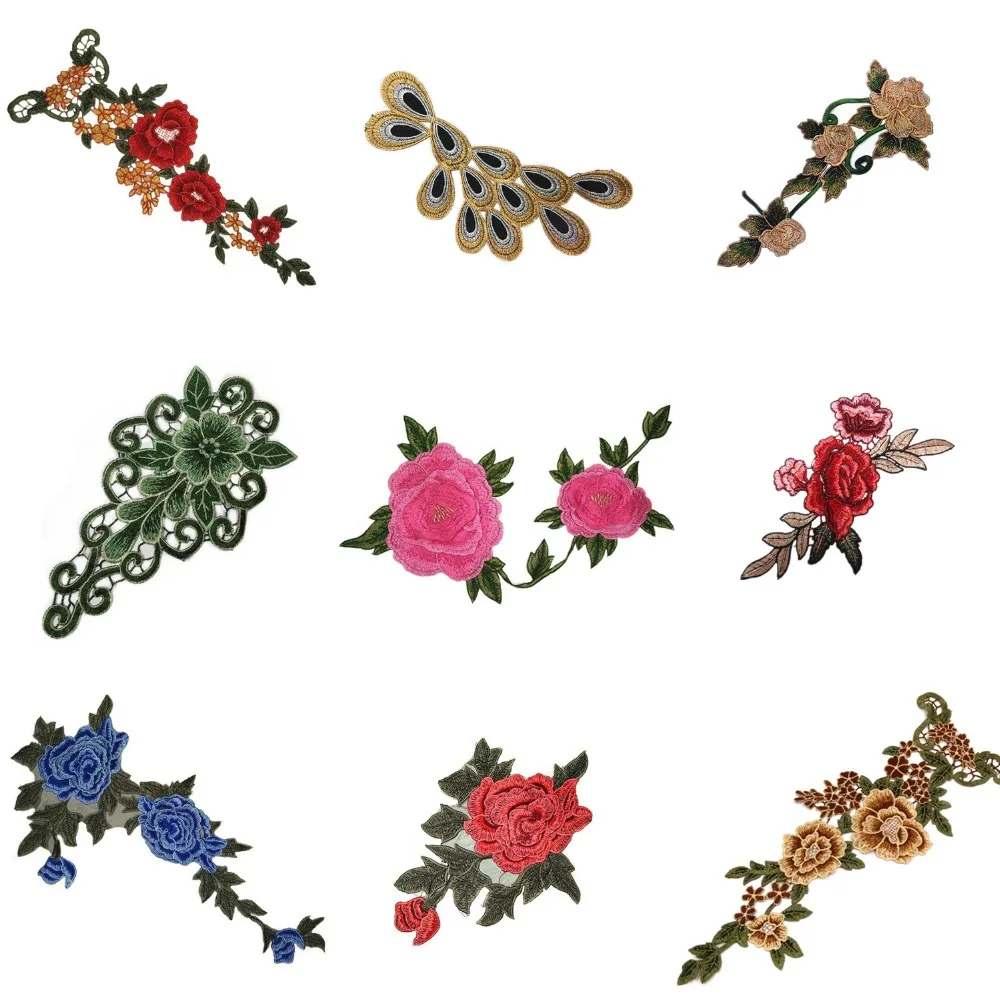 Grande Applique Brodée Fleur 3d Symètrique / Beige ** 10 X 24 Cm ** Patch à Coudre - Acd103 - Un