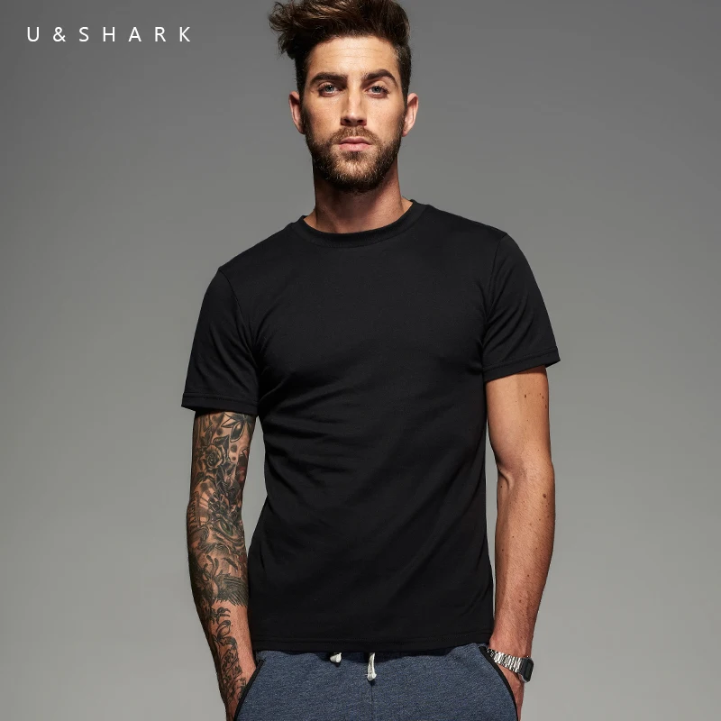 U & SHARK летняя Базовая черная футболка Homme с коротким рукавом облегающие хлопковые